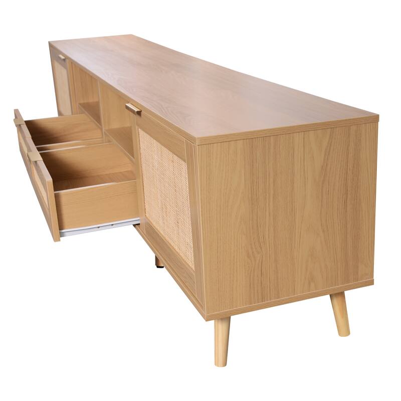 TV Stand with 2 Cabinets & 2 Open Shelves