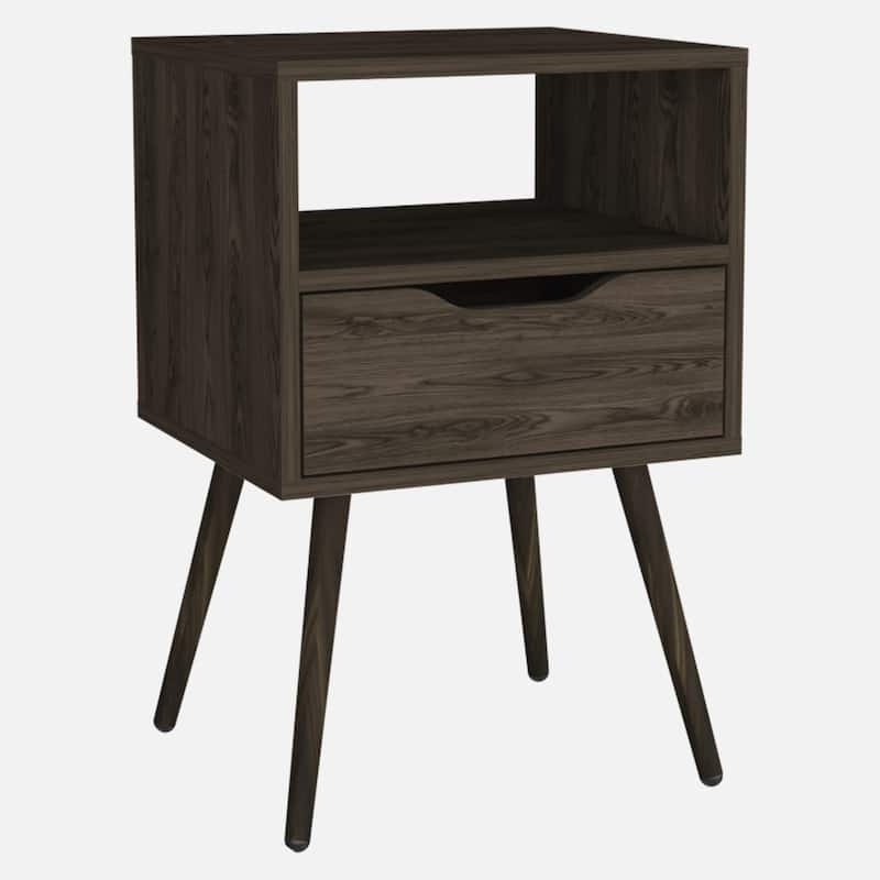 Space-Saving Nightstand with Drawer and Shelf Roller Glides Wood Bedside Table for Bedrooms
