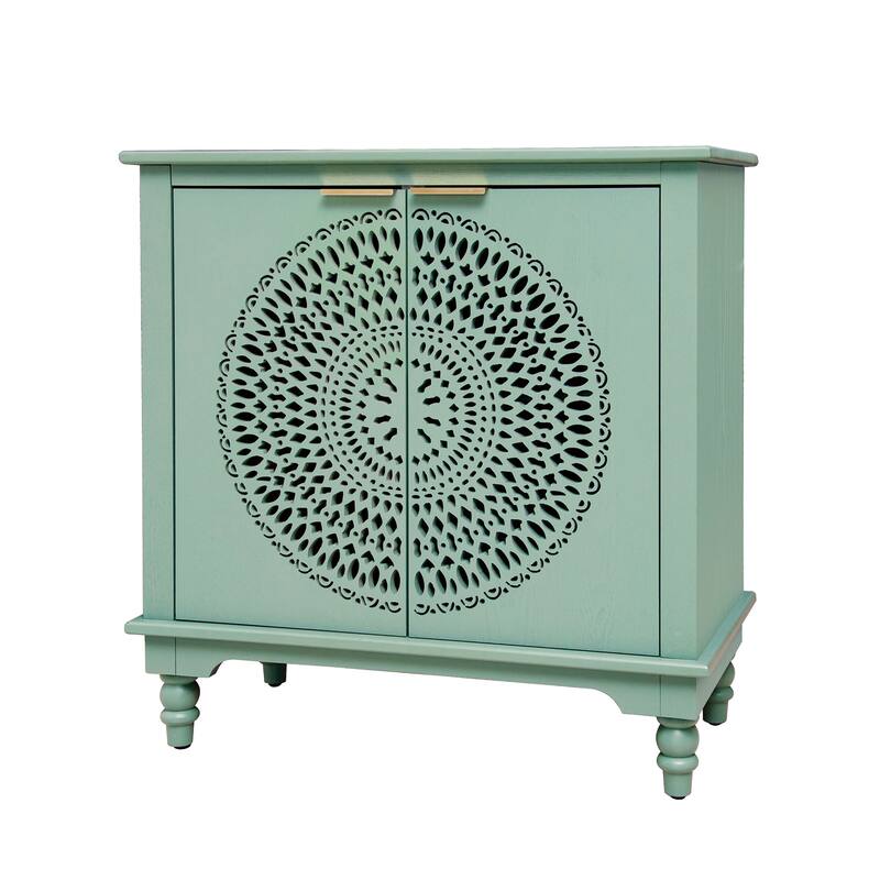 GDFStudio - Manchuria Crest American Style Hollow-Carved Storage Accent Cabinet with 2 Doors