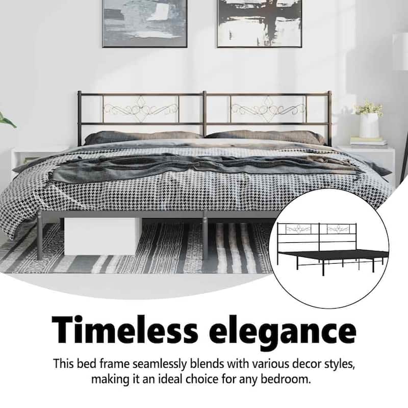 vidaXL 12 Inches Black California King Metal Bed Frame No Mattress - 86.2" x 73.6" x 35.4"