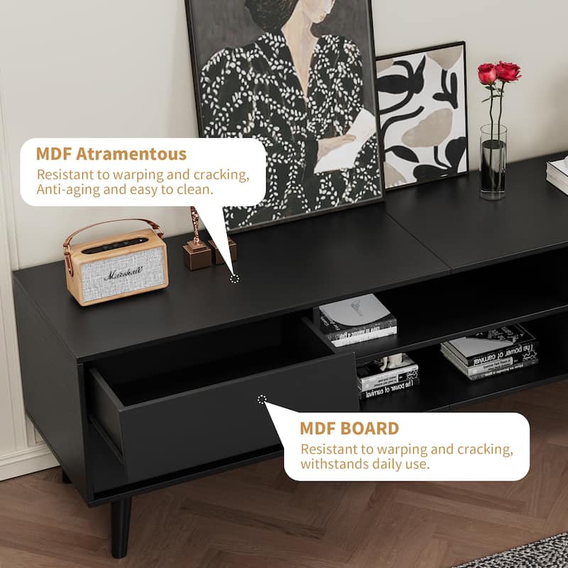 63'' TV Stand with Bevel Design, 4 Drawers and 2 Shelves, Entertainment Center for Living Room or Bedroom