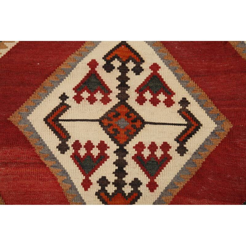 Kilim Qashqai Persian Vintage Runner Rug Hand-Woven Wool Carpet - 4'5"x 10'3"