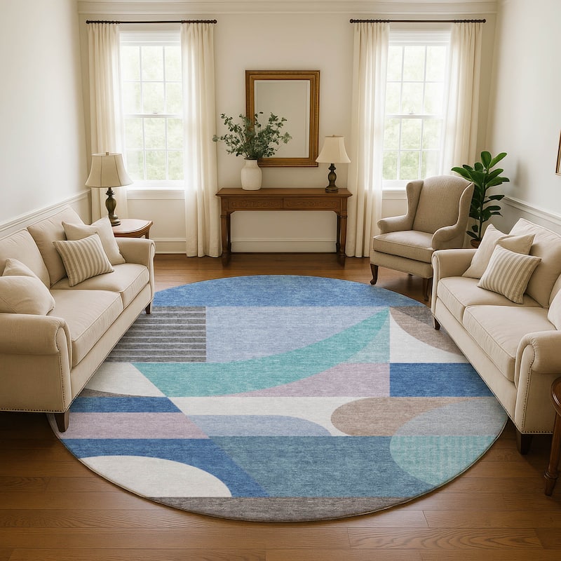 Premium Washable Super Soft Abstract Geo Mayfield Rug - Sky - 8' x 8'