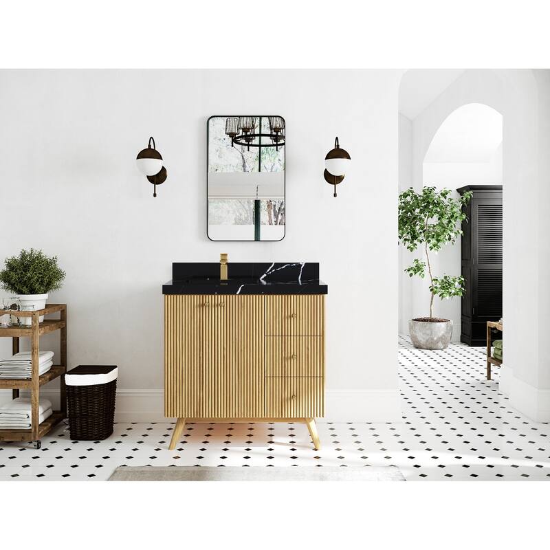 Willow Collections 36 in. W x 22 in. D Pasadena Solid Teak Left Offset Sink Bathroom Vanity with Countertop