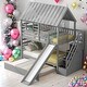 preview thumbnail 2 of 8, Twin over Twin House Bunk Bed with Trundle and Slide, Storage Staircase, Roof and Window Design, Gray