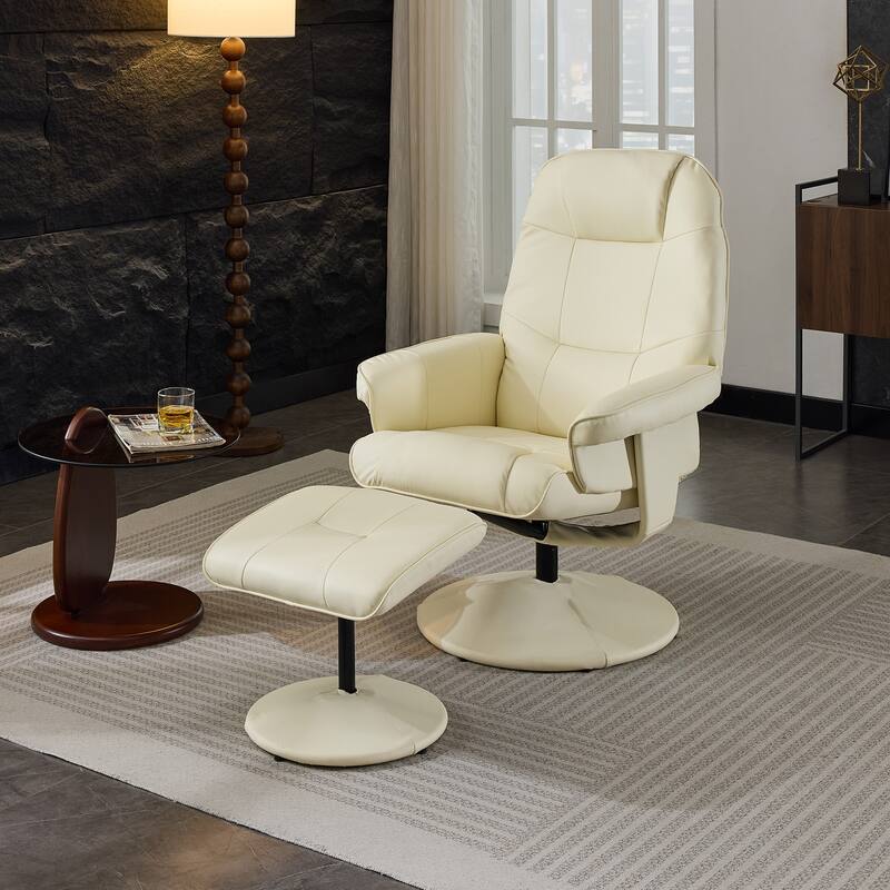 Massage Recliner Chair, 360° Swivel PU Leather Reclining Chair with Wrapped Base, Seat Heating and 140° Adjustable Backrest