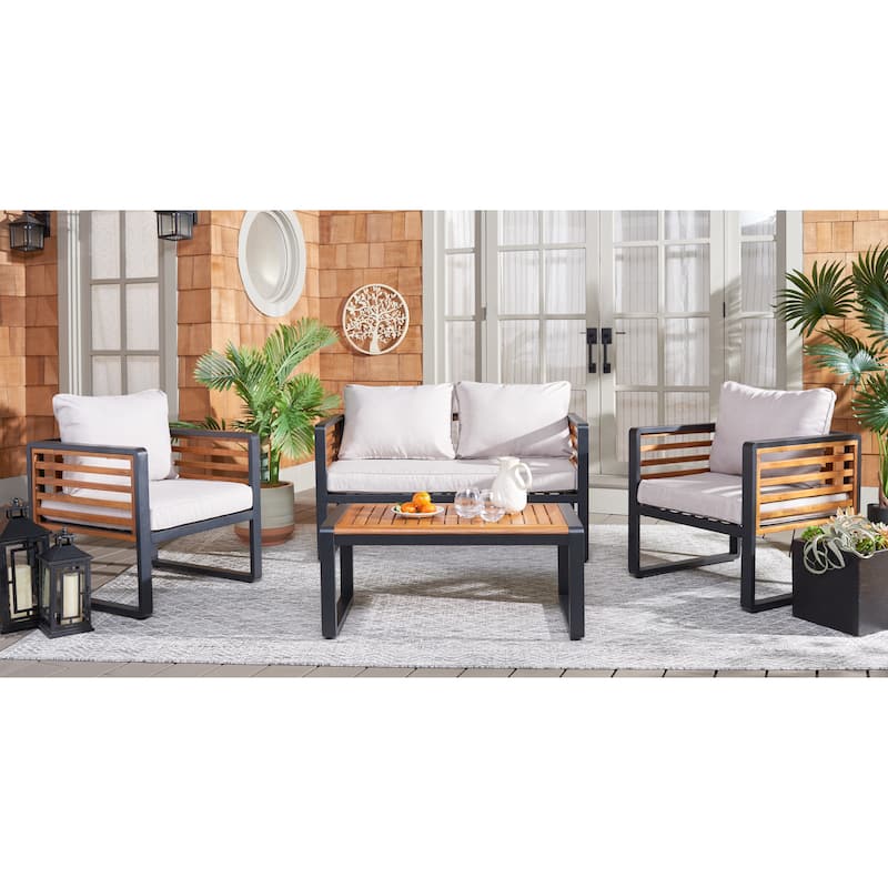 SAFAVIEH Outdoor Living Baker 4-Piece Living Set - 24"W x 28"D x 55"H - Black/Taupe