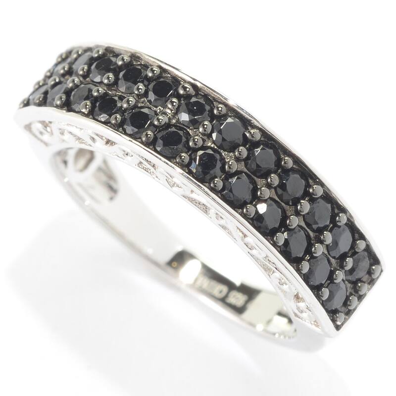 925 Sterling Silver Black Spinel Band Ring - 9