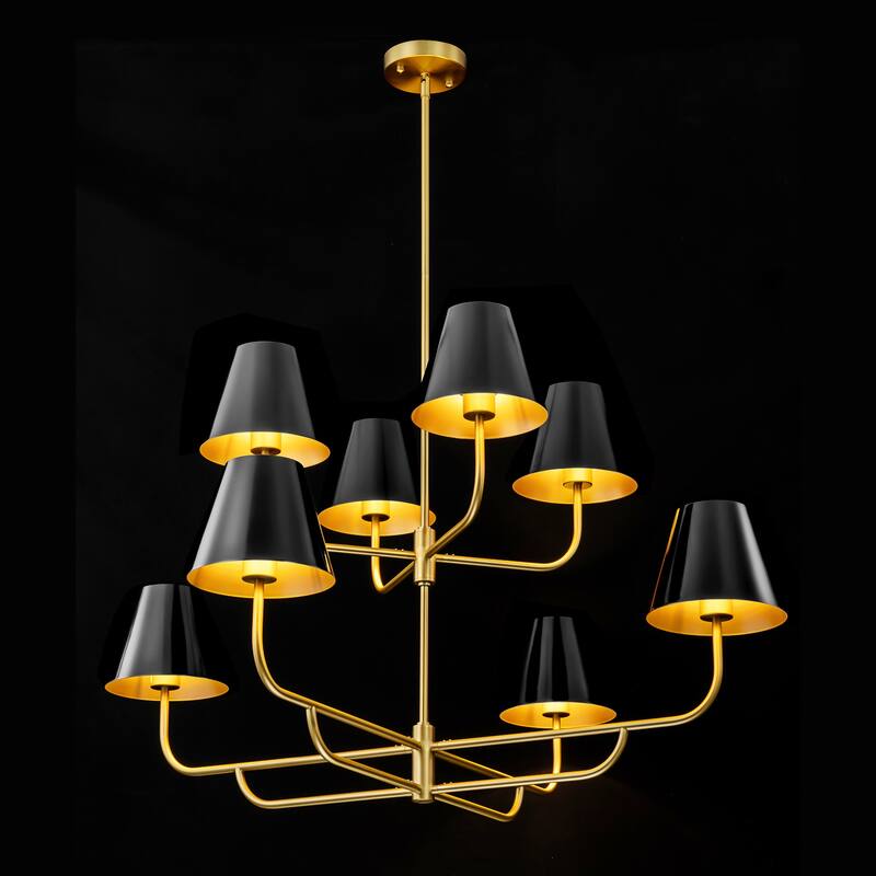 8-Light Mid-Century Modern Gold Linear Sputnik Tapered Large Chandelier for Dining Room