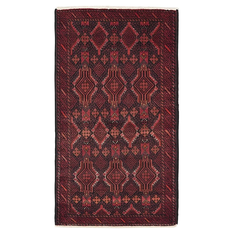 ECARPETGALLERY Hand-knotted Baluch Black, Red Wool Rug - 3'2 x 5'10