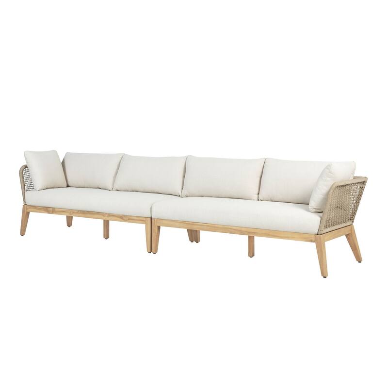 Cypress Teak Wood 128" Sofa with Rope Design - Beige