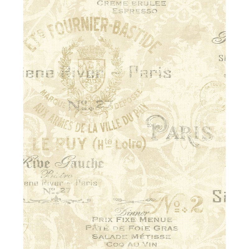 Seabrook Designs Melina Labels Unpasted Wallpaper - 20.5 in W x 33 ft. L - Metallic Tan & Gold