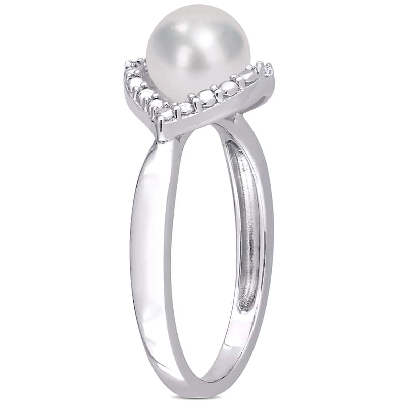 Miadora Sterling Silver Cultured Freshwater Pearl & Created White Sapphire Halo Ring (7-7.5mm)