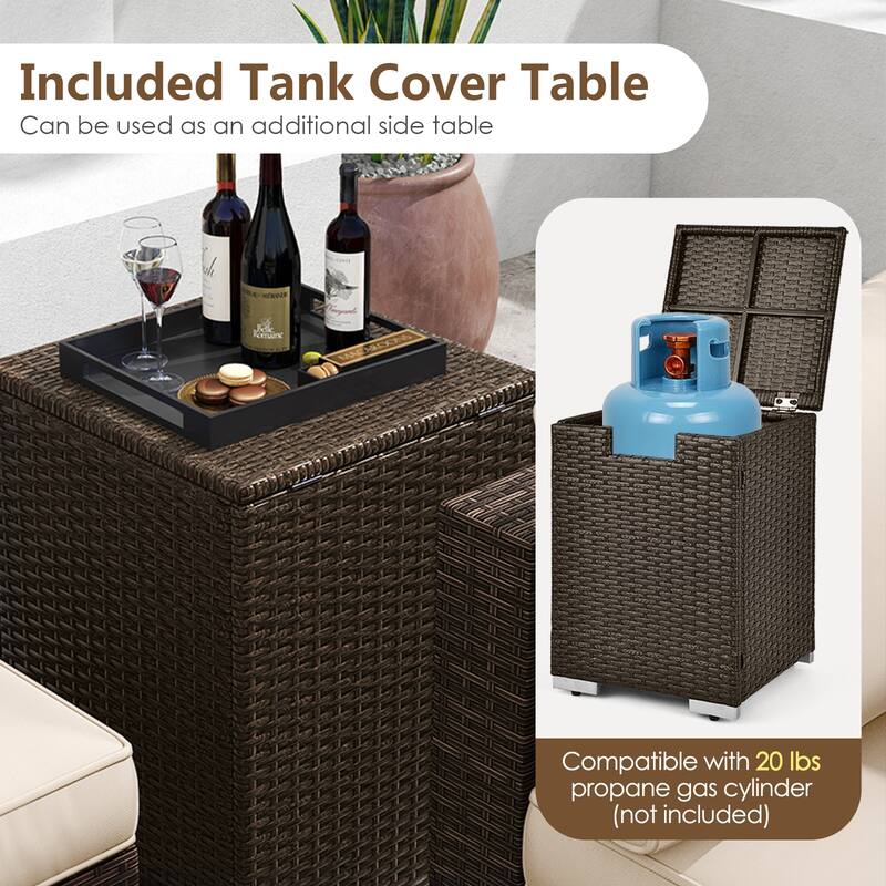 Gymax Set Of 7 Furniture Set w/32'' Fire Pit Table & Propane Tank