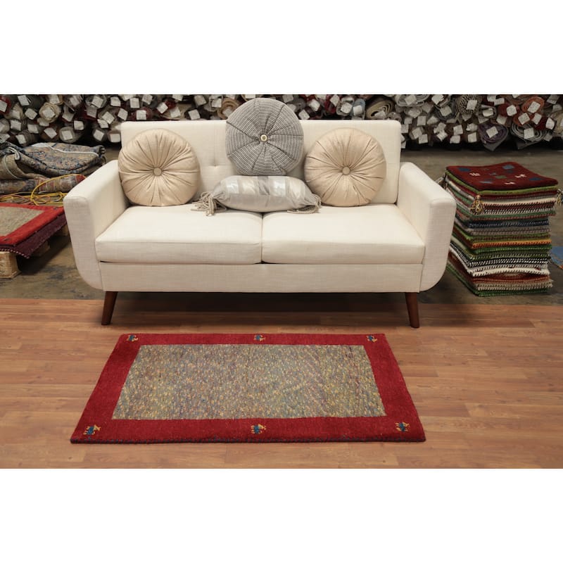 Hand Knotted Oriental 100% Wool Carpet Tribal Animal Pictorial Multi-Colored Gabbeh Area Rug - 3' 11'' X 2' 4''