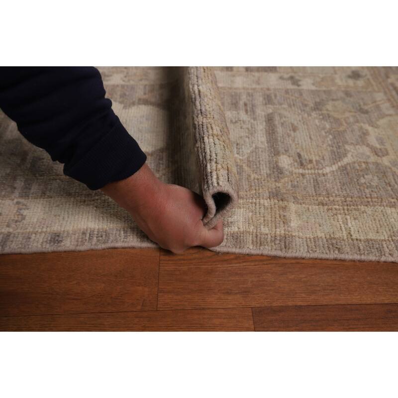 Vegetable Dye Beige Oushak Turkish Area Rug Handmade Wool Carpet - 8'11"x 12'3"