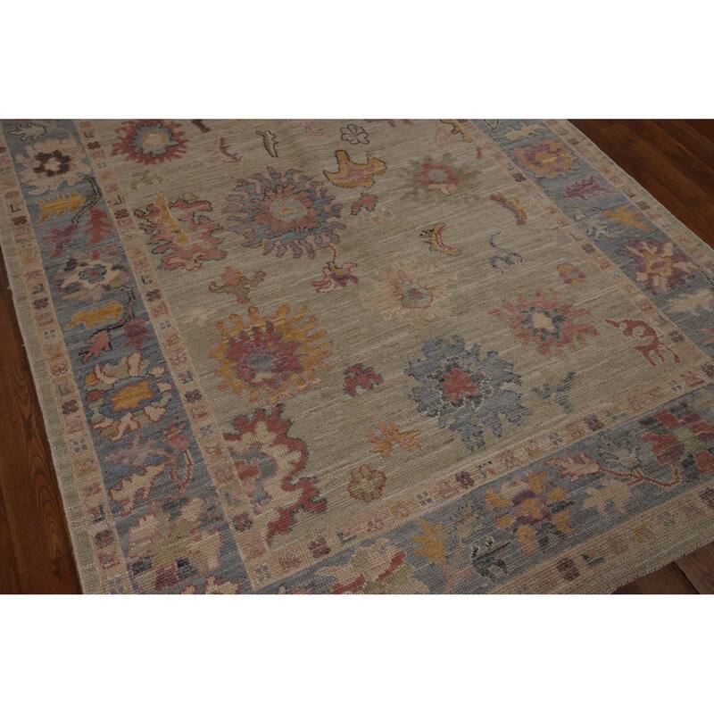Transitional Oushak Turkish Area Rug Hand-Knotted Wool Carpet - 5'0"x 7'11"