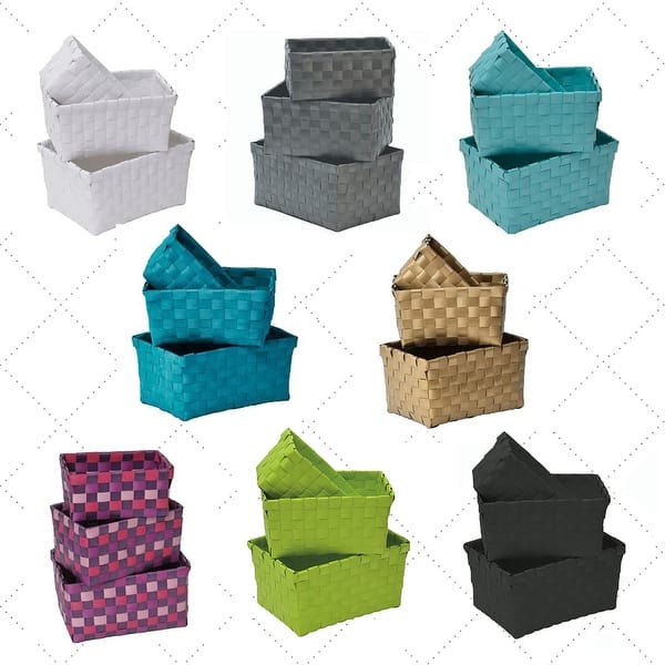 slide 2 of 32, Checkered Woven Strap Storage Baskets (Set of 3) - 7.8 L x 5.3 W x 4.2 H