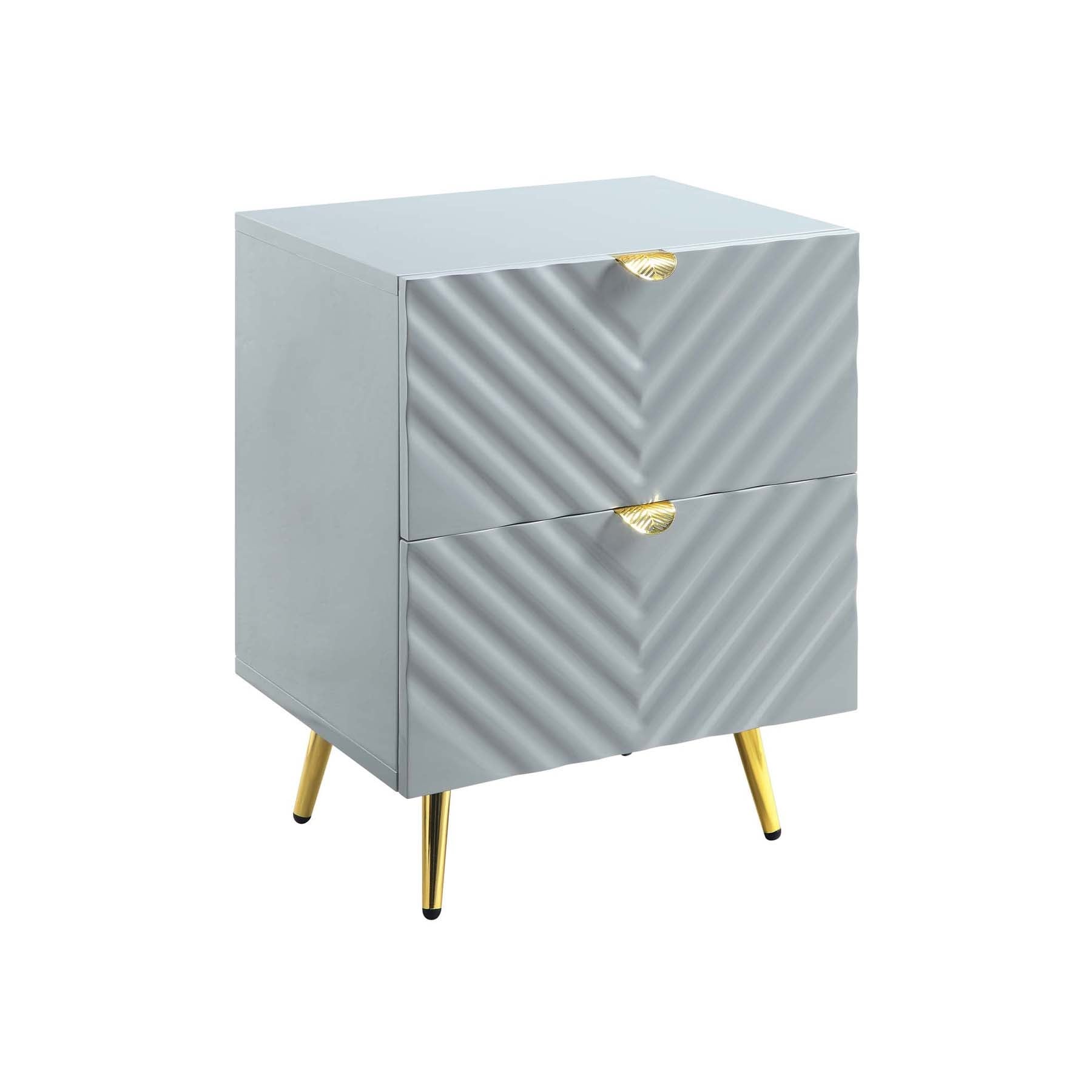 2 Drawers MDF Nightstand in Gray High Gloss Finish