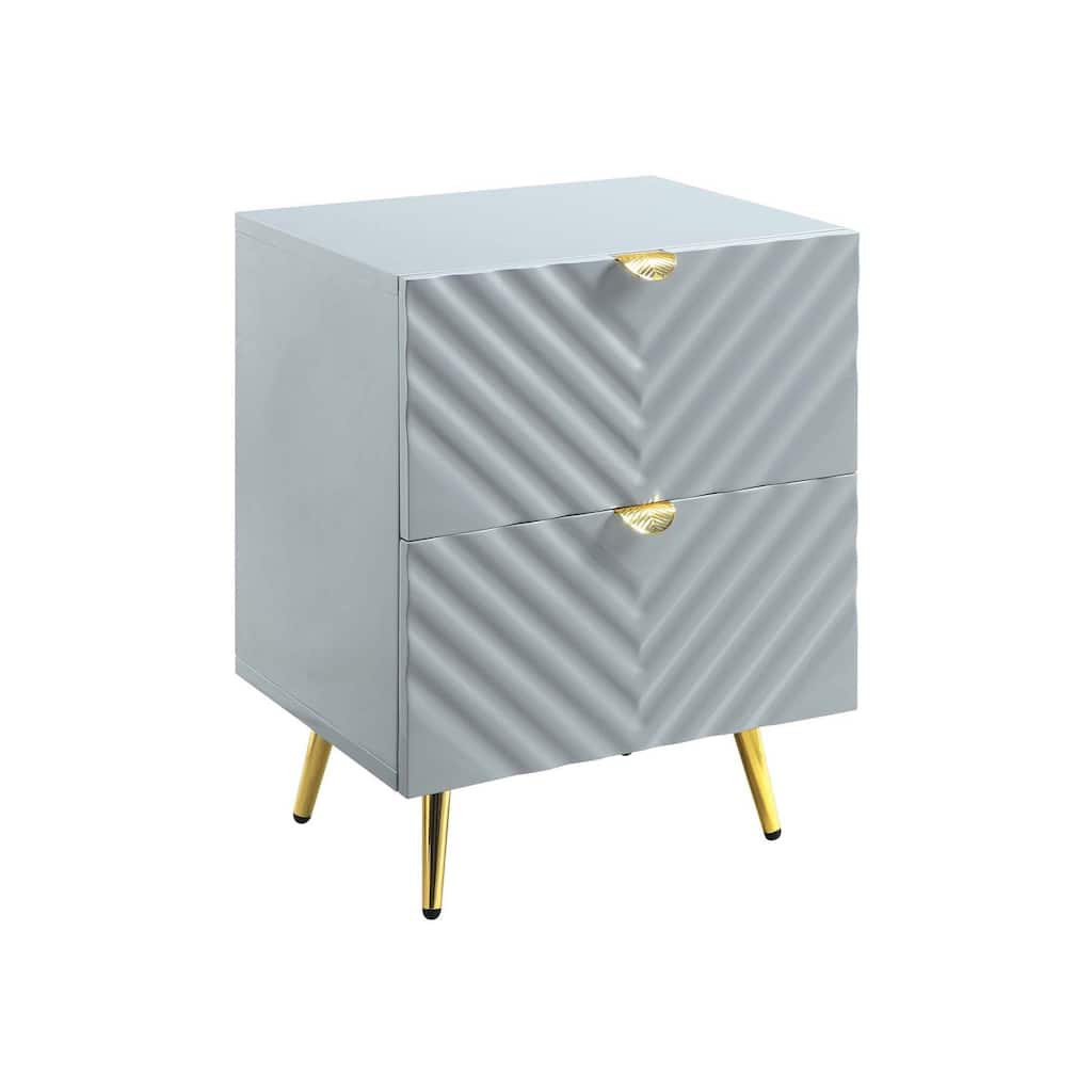 2 Drawers MDF Nightstand in Gray High Gloss Finish