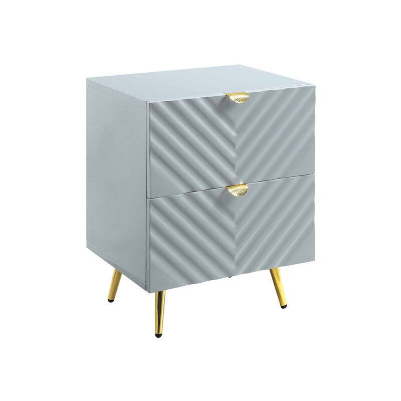 2 Drawers MDF Nightstand in Gray High Gloss Finish