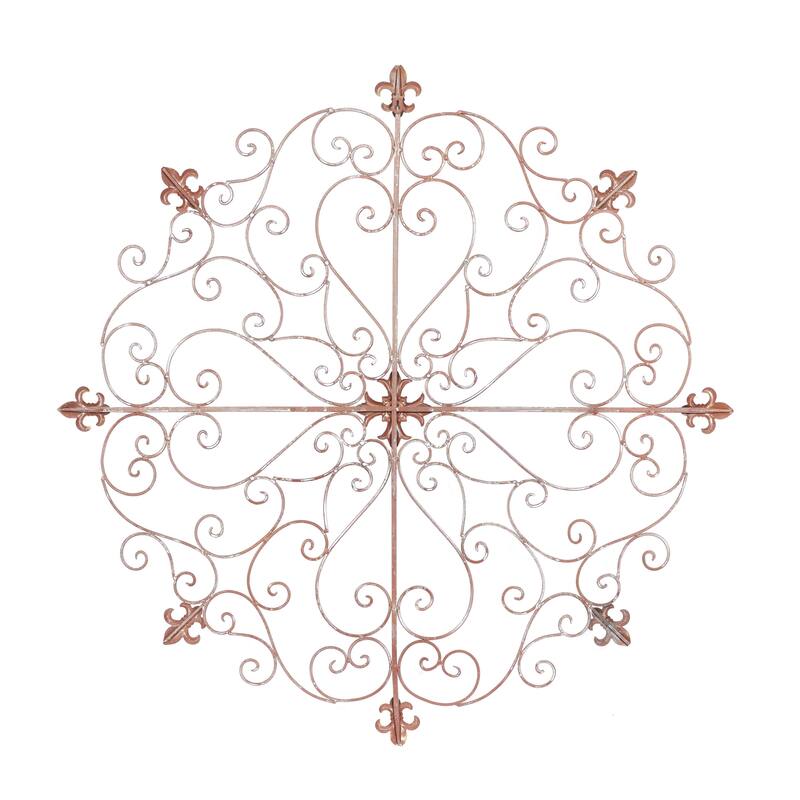 Metal Fleur De Lis Scrolled Medallion Home Wall Decor - Brown - Roche River Decor