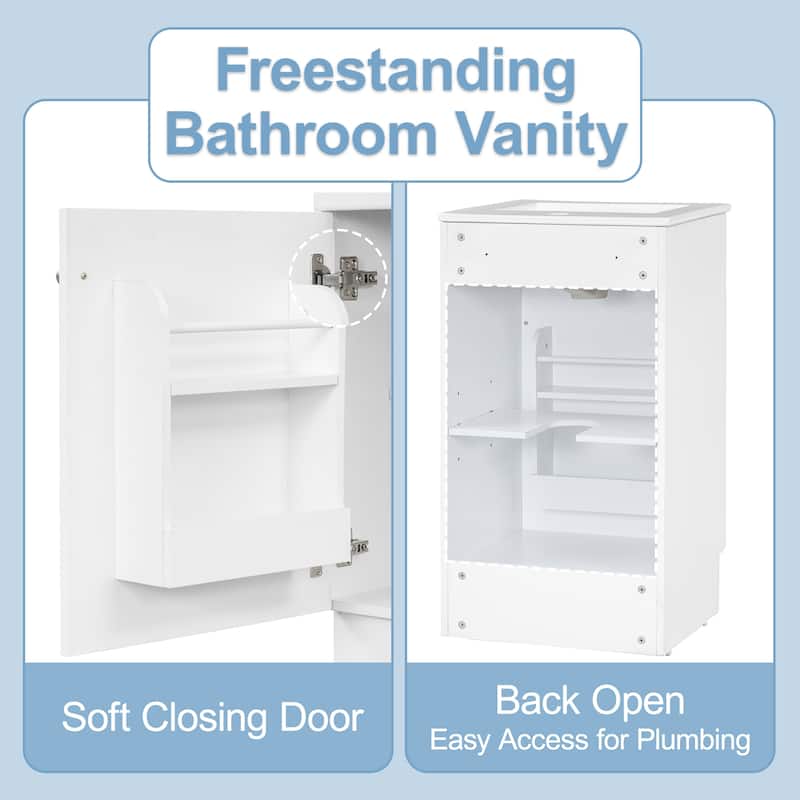 18" Bathroom Vanity with Sink, Vanity Cabinet with Door Shelf and Adjustable Shelf, White