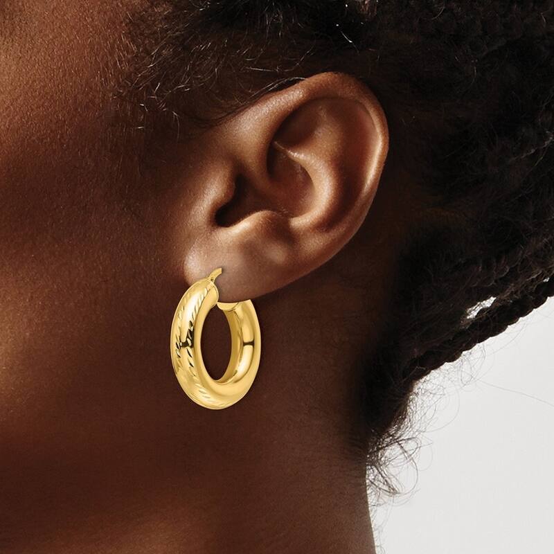 Curata 10k Yellow Gold Polished Sparkle Cut Hollow Round Hoop Earrings - 6mm