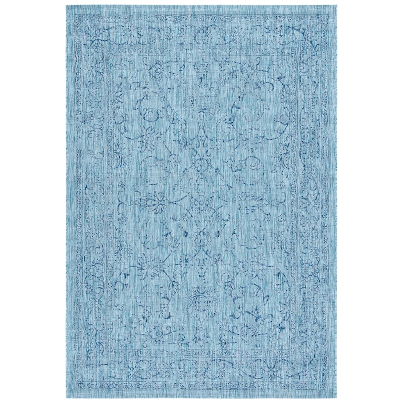 SAFAVIEH Courtyard Aquata Indoor/ Outdoor Waterproof Patio Backyard Rug - 2' x 3'7" - Aqua/Navy