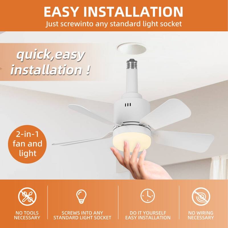 18-Inch E26/E27 Screw-in Ceiling Fan with Dimmable LED Light - N/A