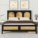 preview thumbnail 10 of 12, Queen Size Wood Storage Platform Bed with Rattan Headboard