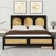 preview thumbnail 1 of 11, Queen Wood Platform Bed with Drawers and Rattan Headboard Black - Queen