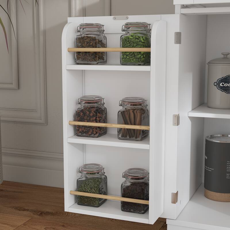 White Buffet Cabinet with 3 Drawers and 4 Doors, Glass Center Doors Sideboard