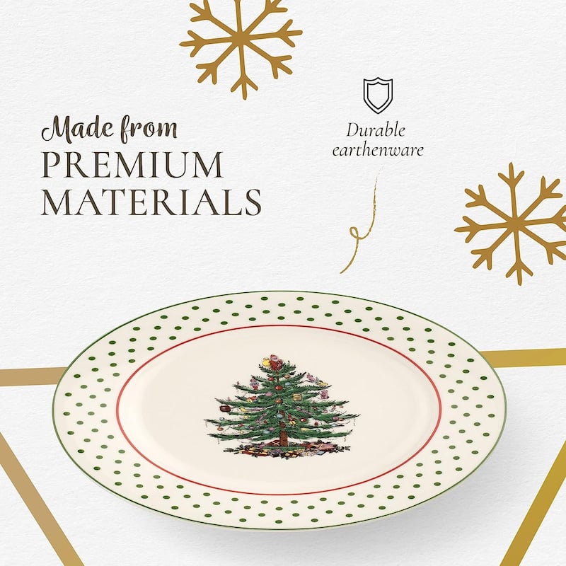 Spode Set of 4 Christmas Tree Polka Dessert Plates