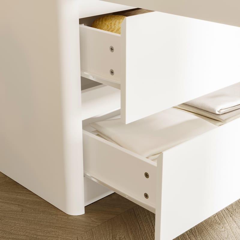 126"x70.9" Modern White Wardrobe with Hanging Rod & Two Drawers - Curved Side Design