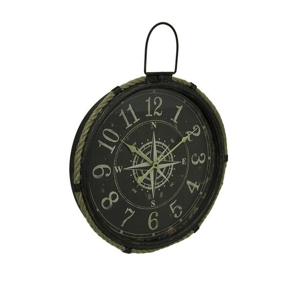 Shop Round Compass Rose Nautical Metal Wall Clock W Rope Accent