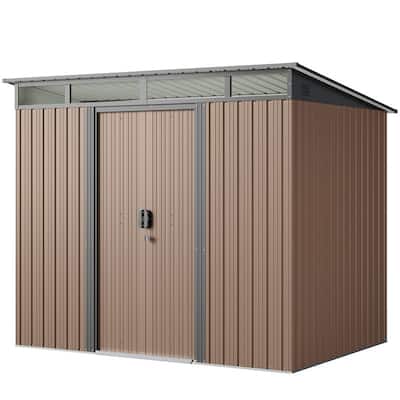 6' x 4' / 8' x 6' Outdoor Storage Shed, Galvanized Metal Garden Shed with Double Lockable Doors
