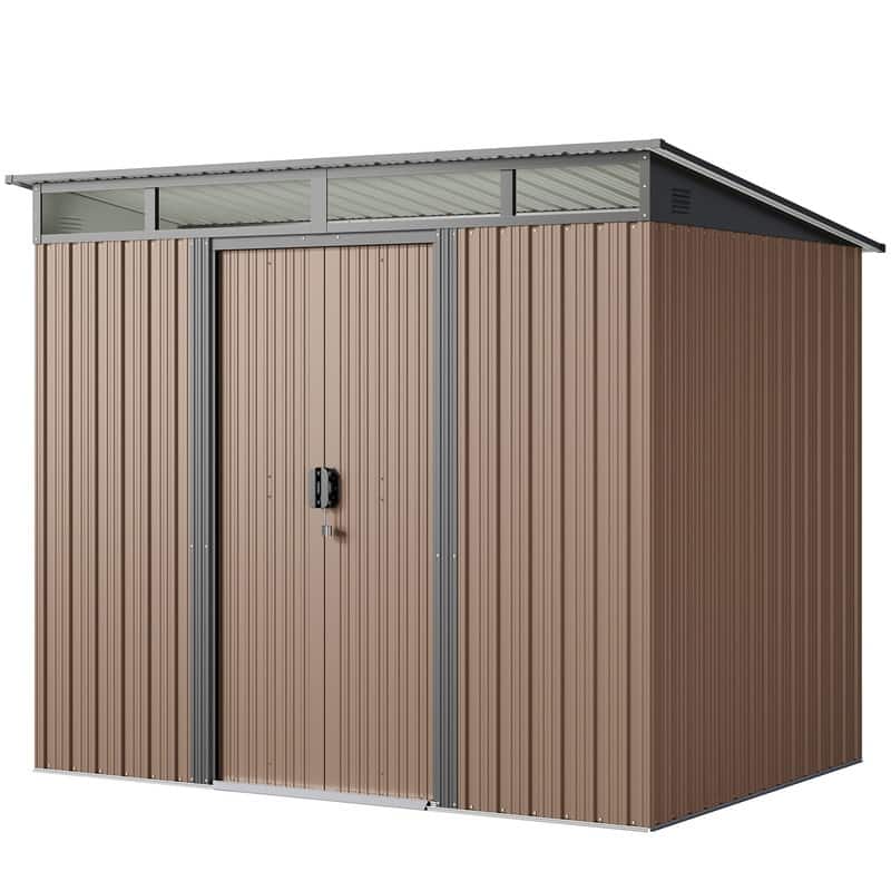 6' x 4' / 8' x 6' Outdoor Storage Shed, Galvanized Metal Garden Shed with Double Lockable Doors