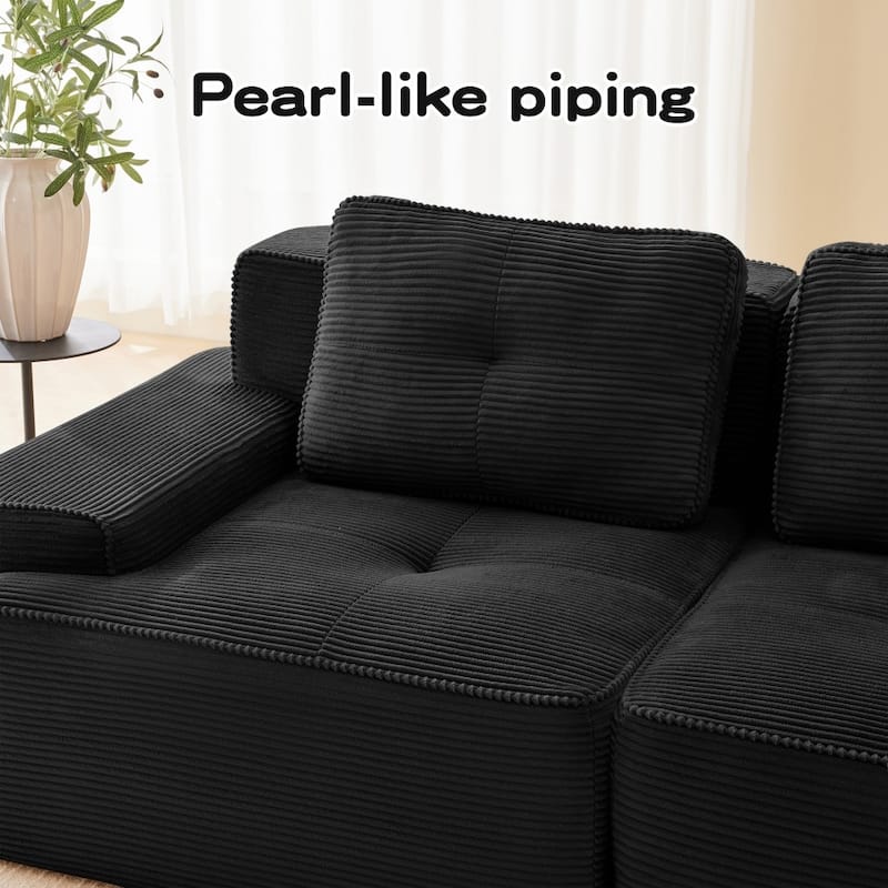 L-Shaped Premium Modular Corduroy Sectional Sofa with Movable Ottoman