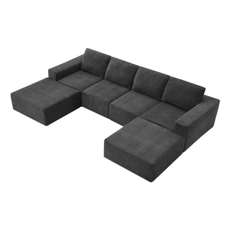 110*72" Modular U Shaped Sofa with Ottomans, Dark Gray Chenille, No Assembly