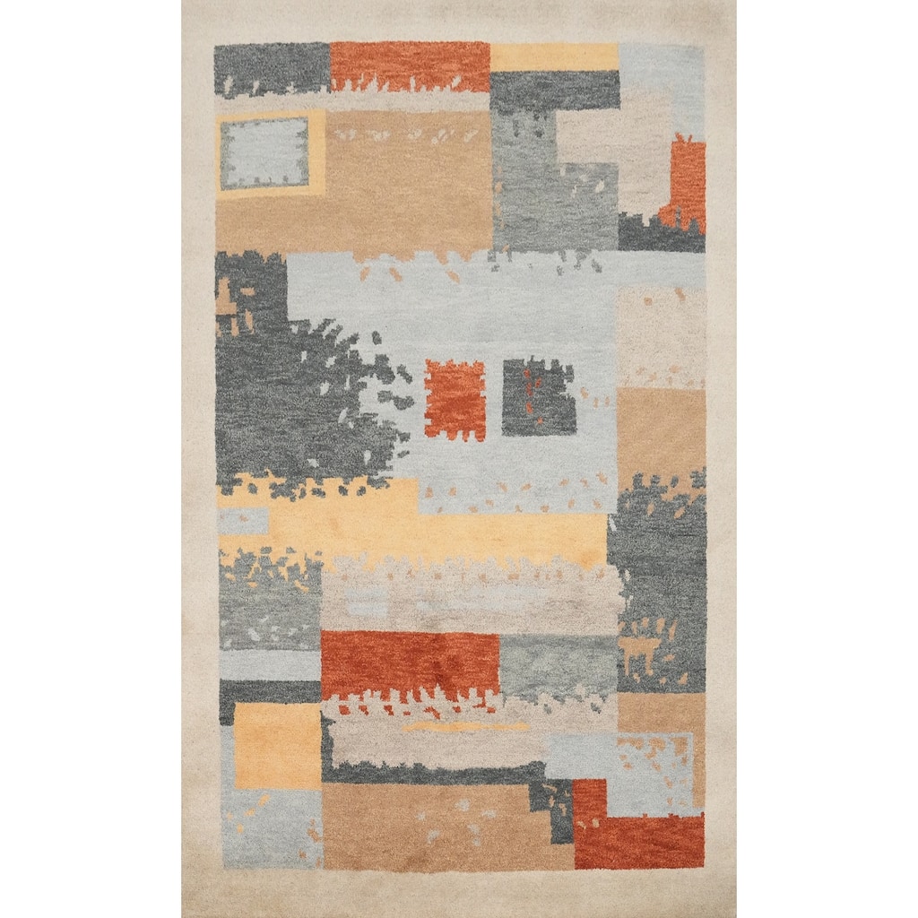 Hand Knotted Oriental 100% Wool Carpet Modern Geometric Multi-Colored Gabbeh Area Rug - 7' 8'' X 5' 4''