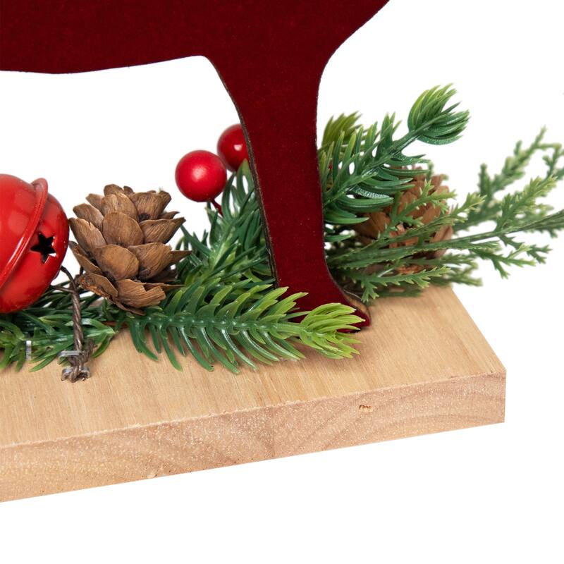 Deer and Jingle Bell Christmas Decoration - 8"- Red and Green