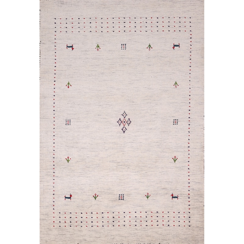 Tribal Animals Gabbeh Oriental Area Rug Hand-Knotted Wool Carpet - 3'11"x 5'10"