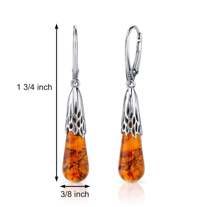 Baltic Amber Teardrop Earrings in Sterling Silver
