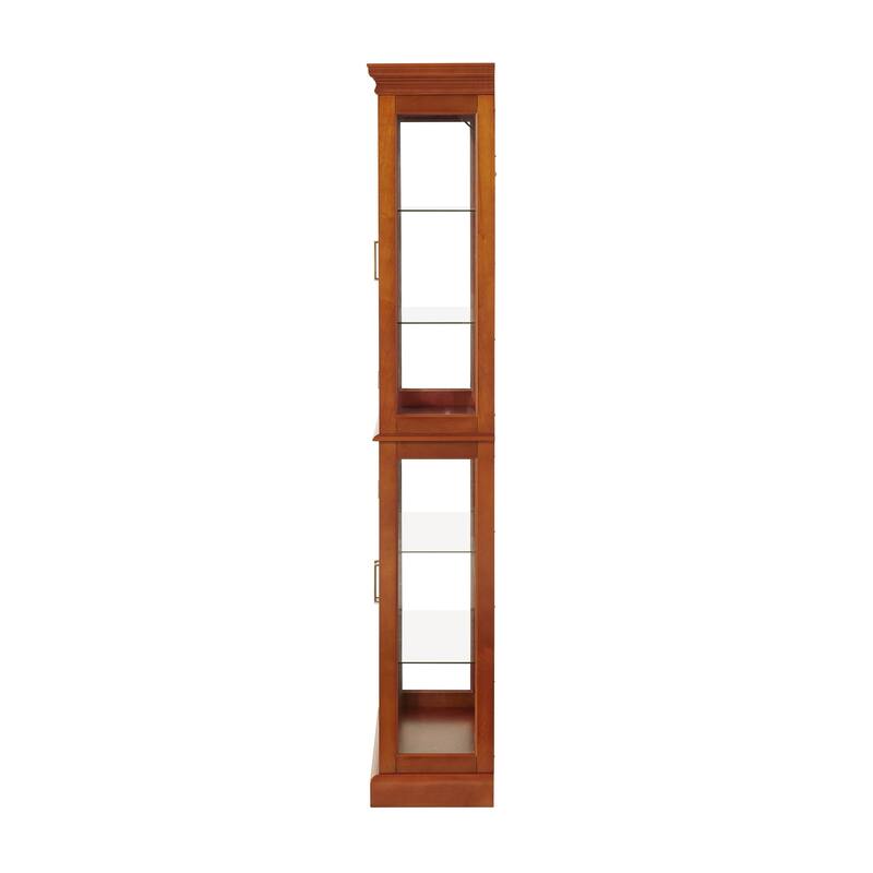 Anmytek Traditional Light Walnut Curio Cabinet with LED Lighting and Adjustable Glass Shelves