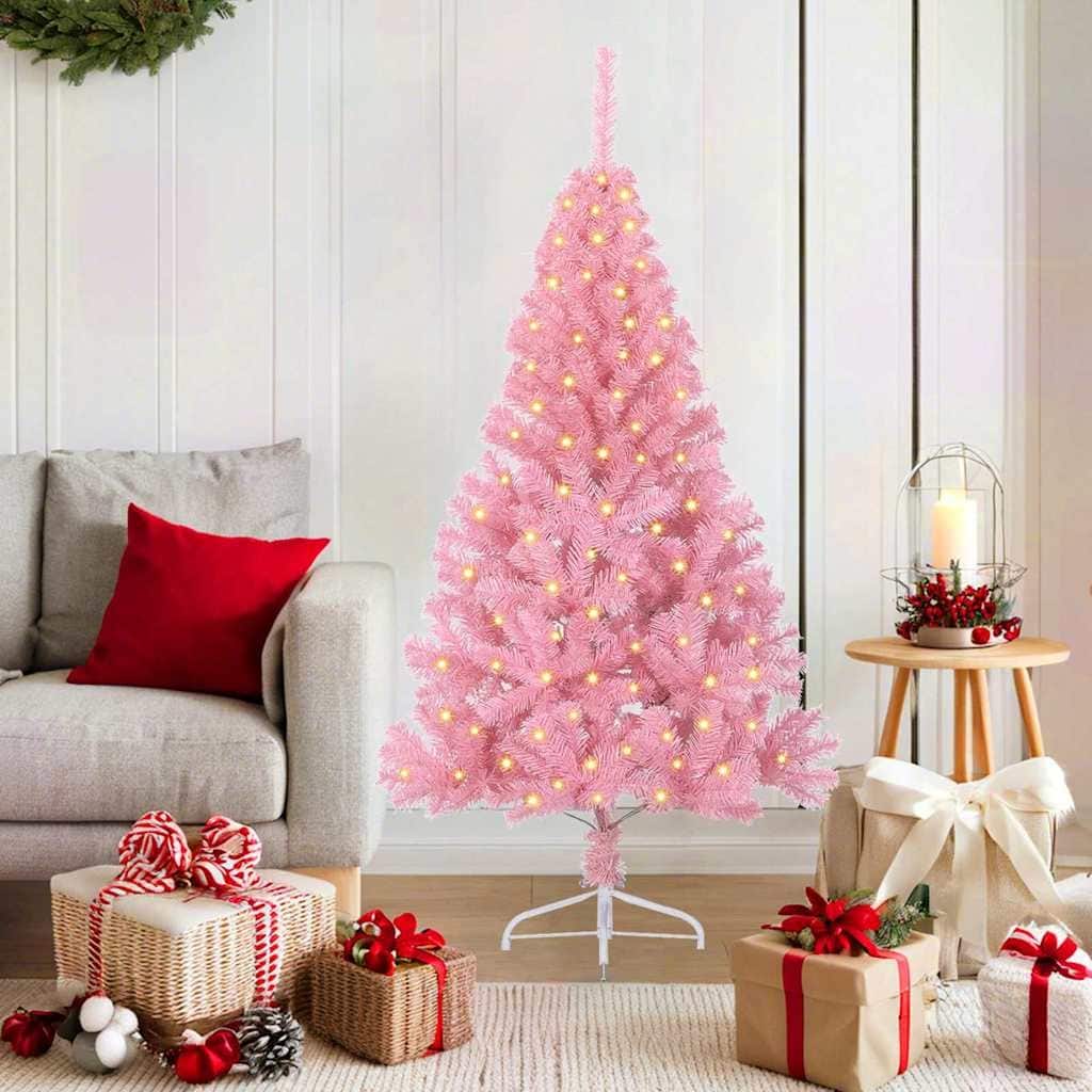 vidaXL Artificial Pre-lit Christmas Tree Pink in PVC - 59.06 in