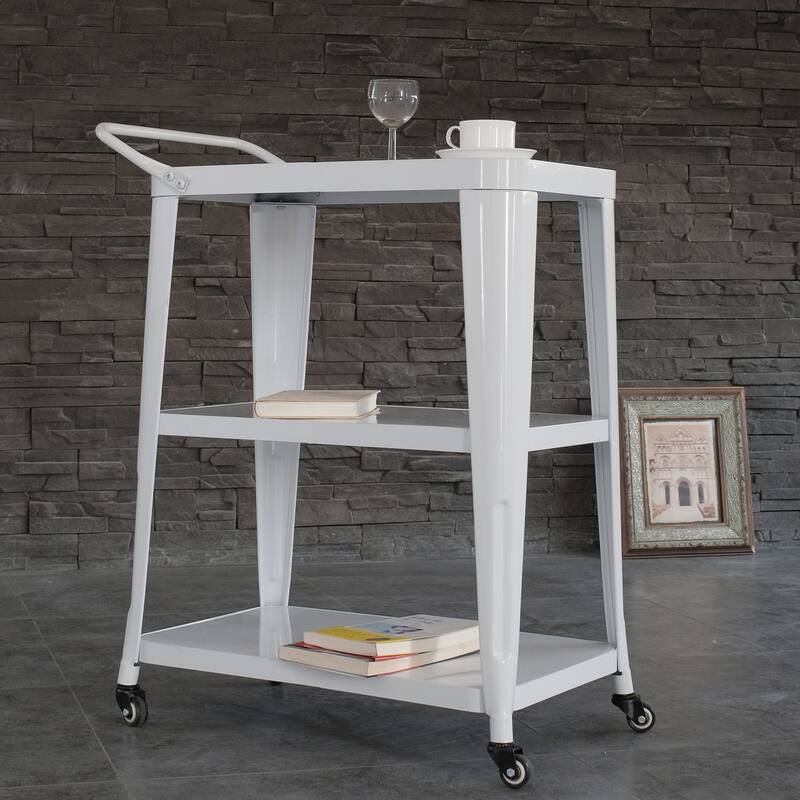 Harold 3-Tiered Industial Mobile Metal Bar/ Dining Cart - White