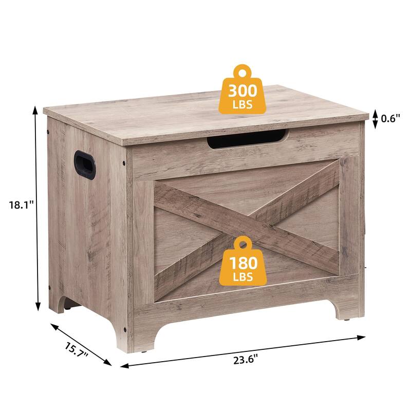 Farmhouse Grey Entryway Shoes Bench Lift-Top Wooden Storage Trunk