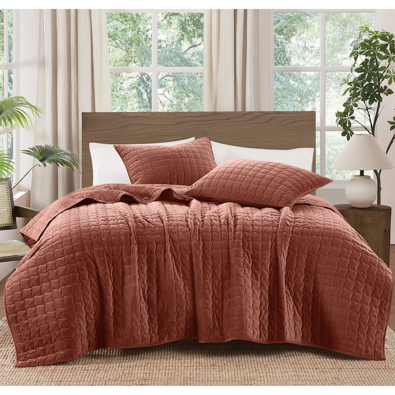 Brooklyn Loom Matte Cotton Velvet Wavy Square Quilt Set