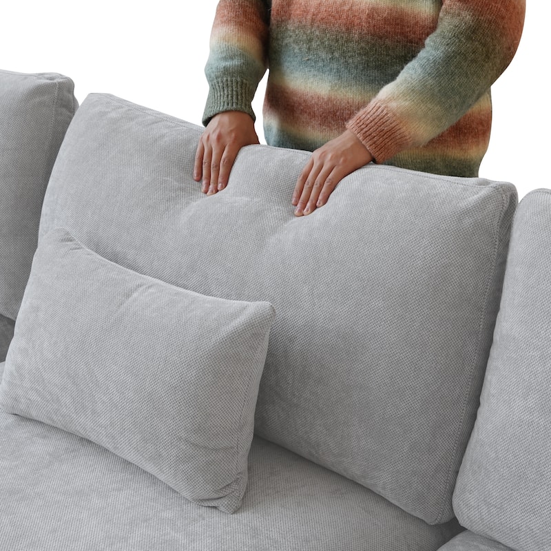 119'' Linen Upholstered Sectional Sofa 5 Seats U-shape Modular Couch